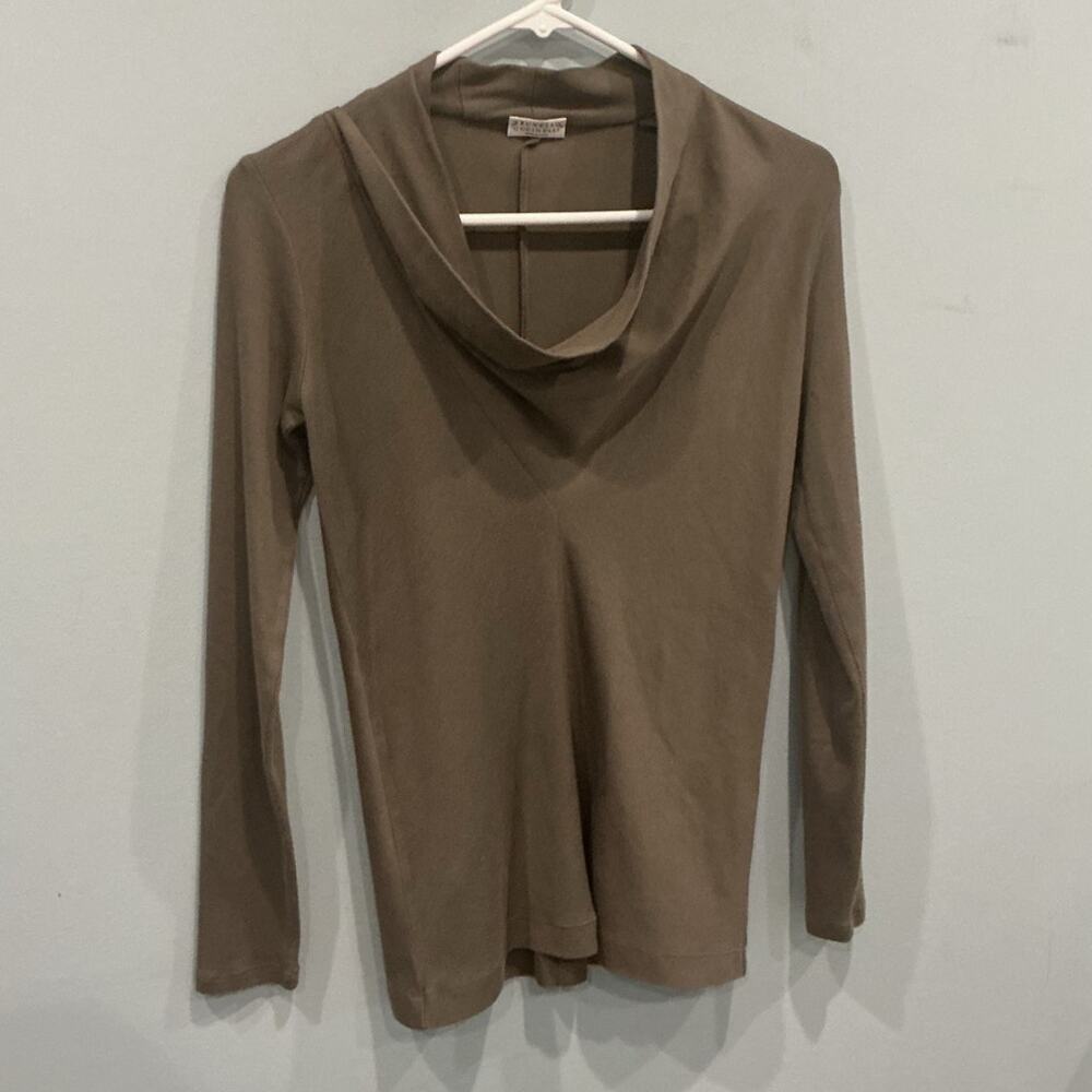 Brunello Cucinelli | Cotton Cowl Neck Sweater Top Gray Size S Minimalist Classic